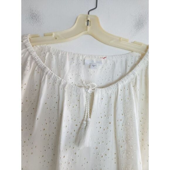 J.Jill Women Ivory White Open Eyelet 100% Cotton V Neck Peasant Blouse size XL - Picture 3 of 12